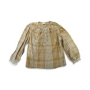 Universal Thread Women's Plaid Blouse in Tan and White